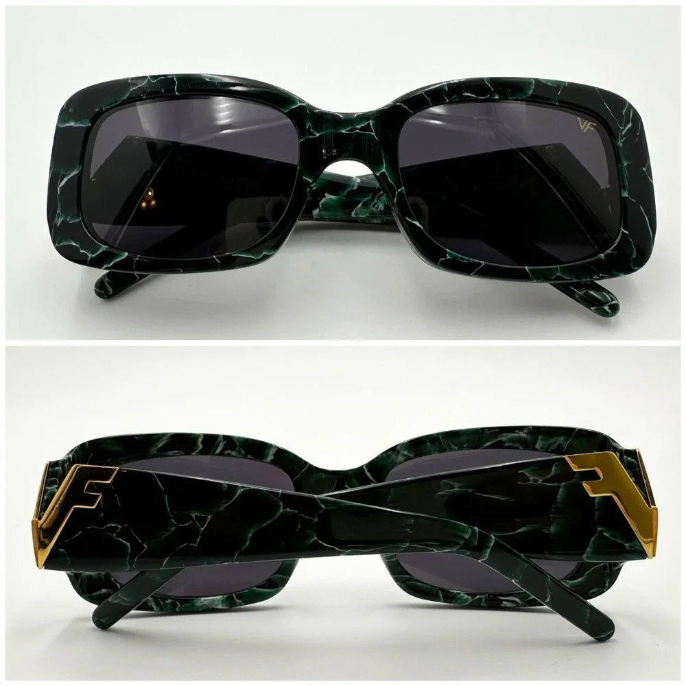 VINTAGE FRAMES COMPANY Vf Godfather Rectangle Sunglasses - Black/Green Marble